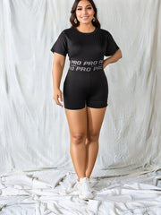 Letter Tape Crop Top & Shorts Sports Set
