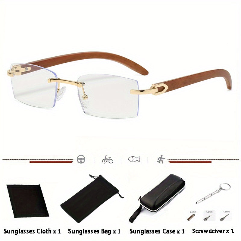 Men's Punk Rimless Rectangle Sunglasses Vintage Small Frame Sun Glasses