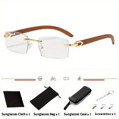 Men's Punk Rimless Rectangle Sunglasses Vintage Small Frame Sun Glasses