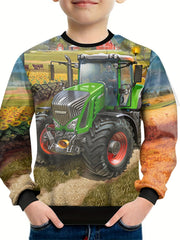 Anime Tractor Print Kid's Sweatshirt Unisex Pullover Top
