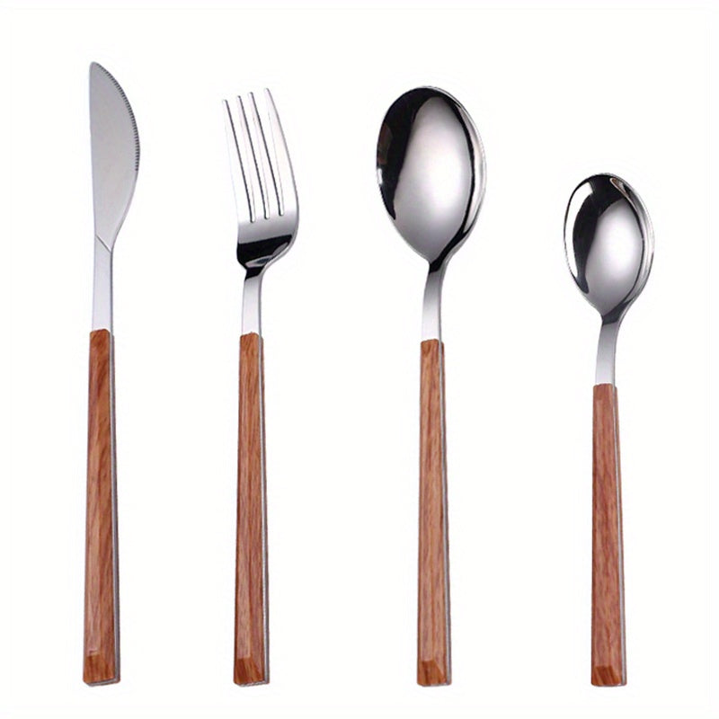 24pcs Stainless Steel Cutlery Set with Wooden Handle