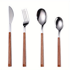 24pcs Stainless Steel Cutlery Set with Wooden Handle