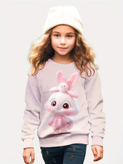 Girls Bunny Print Pullover Comfy Tops Spring Gift Sports