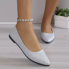 Women's Bling Ballet Flats Pointed Toe Glitter Soft Sole Slip On Shoes