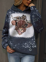 Cow Head Print Kangaroo Pocket Hoodie Long Sleeve Hoodies