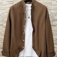 Men's Solid Button Down Shirt Long Sleeve Lapel Top