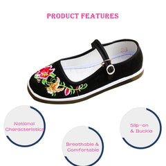 Flower Embroidered Buckle Strap Lightweight Shoes for Women