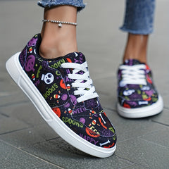 Halloween Graffiti Print Canvas Sneakers