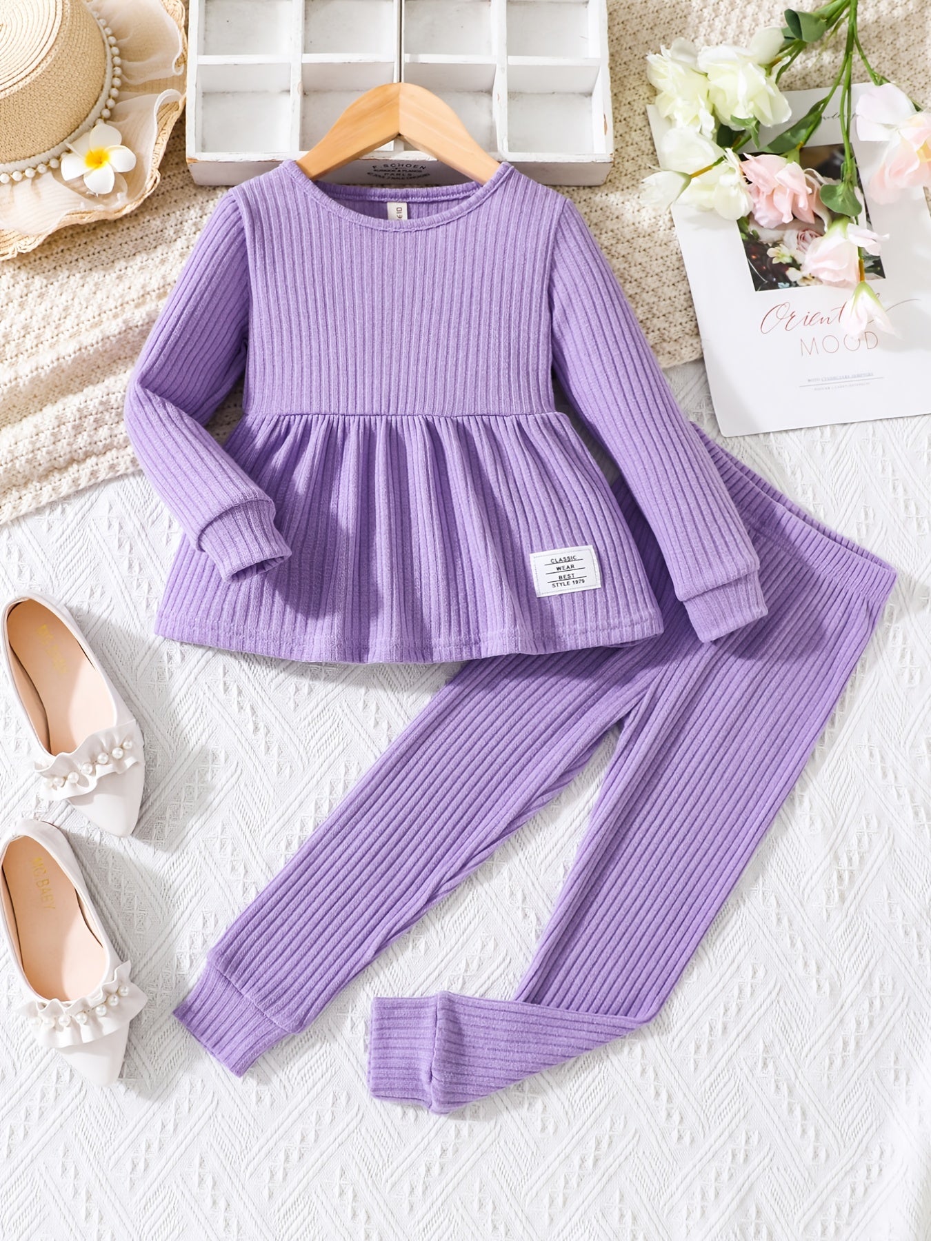 Girls 2pcs Ruffle Top & Elastic Waist Pants Set