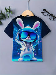 Rabbit DJ 3D Print Boy's Casual Short Sleeve T shirt