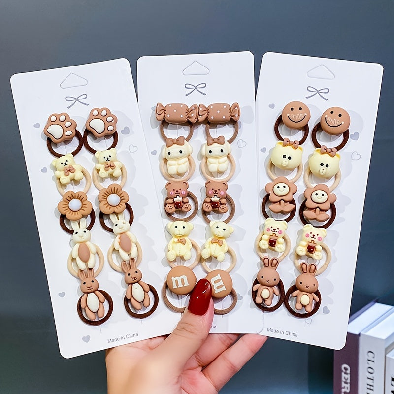 10pcs Girls Hair Tie Cartoon Bear Rubber Bands Hair Rope Hair Accessories