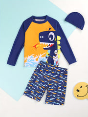 Boys Cartoon Shark Long Sleeve T shirt & Shorts Set Swimsuit