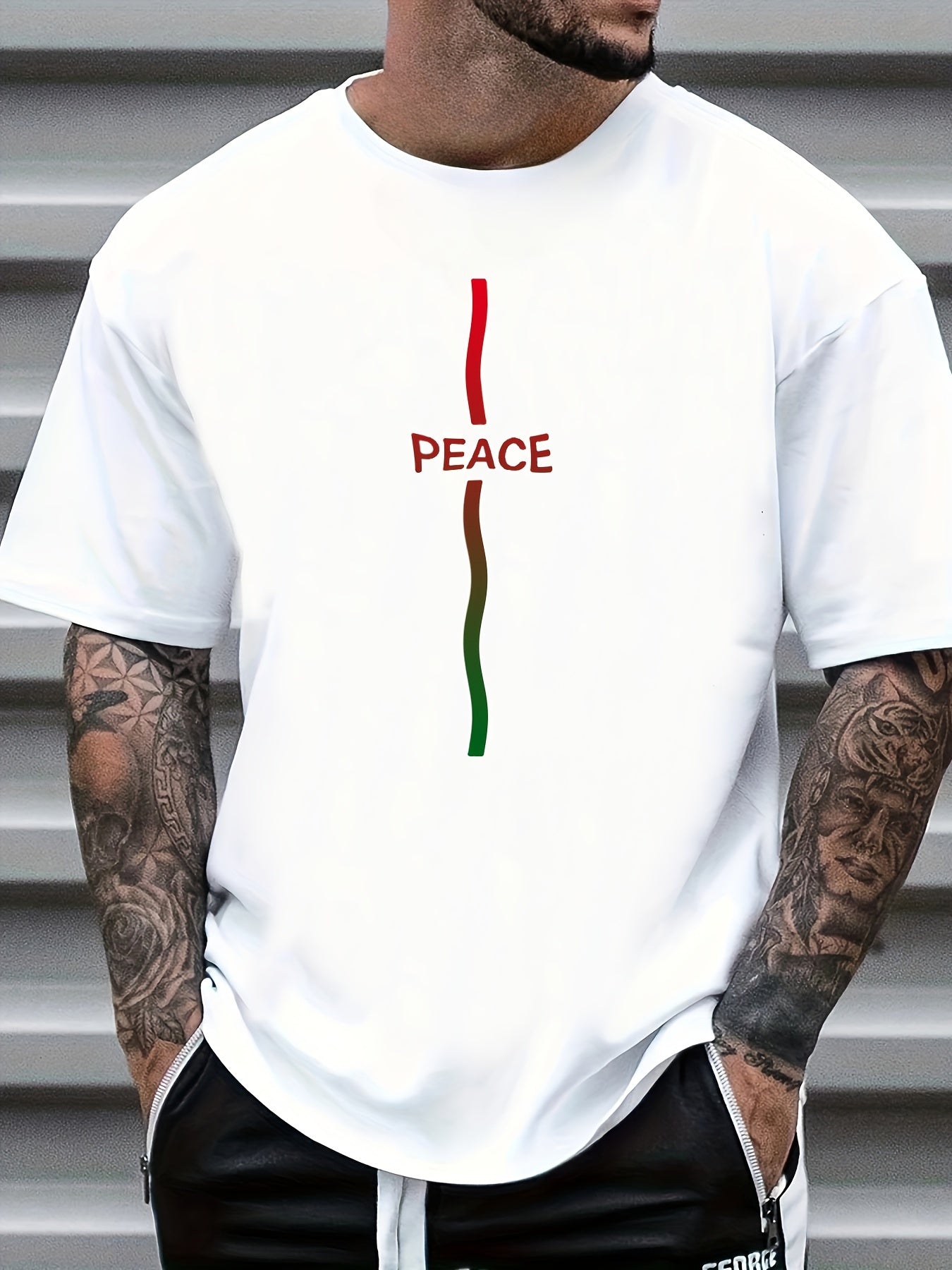 Peace Print Men's Graphic Crew Neck T shirt Casual Comfy Tees Tshirts For Summer