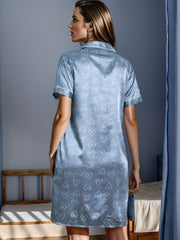 Heart Print NightDress Short Sleeve Buttons Pajama Dress Women's Sleepwear