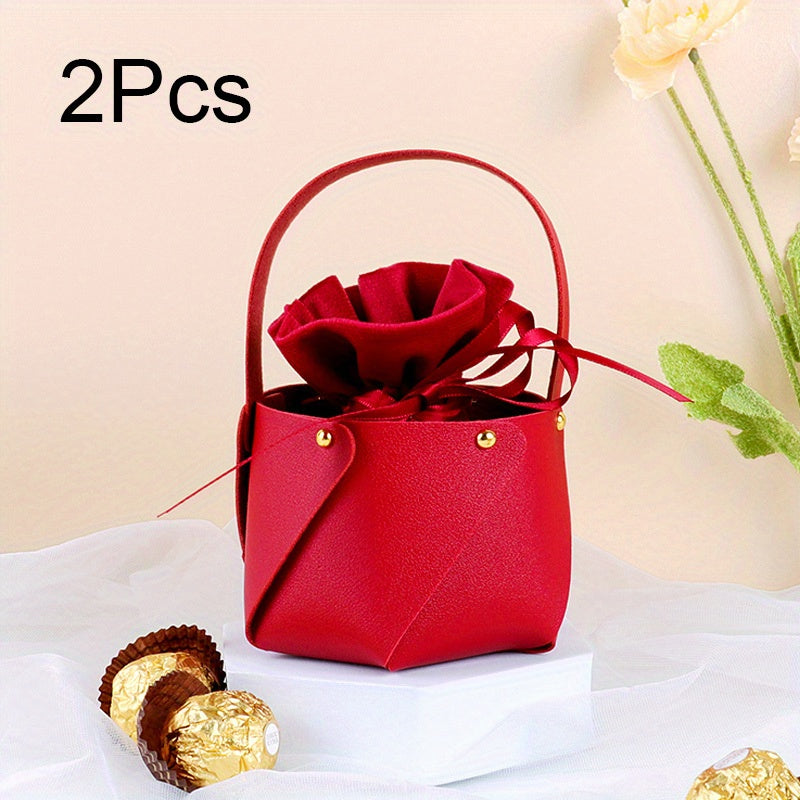 2pcs Wedding Candy Box Leather Bucket Velvet Candy Bag Wedding Gift