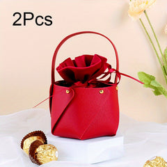 2pcs Wedding Candy Box Leather Bucket Velvet Candy Bag Wedding Gift