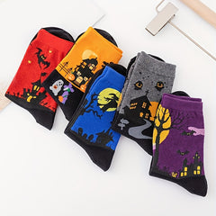 5 Pairs Bat Pattern Socks - Funny Halloween Mid Tube Women's Stockings