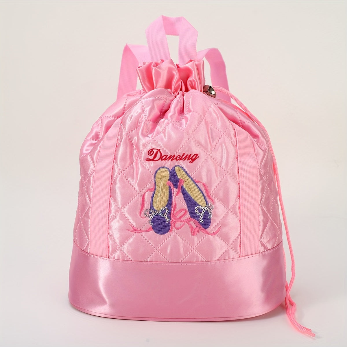 Girls Ballet Shoes Decor Drawstring Backpack Pink Waterproof Travel Bag