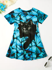 3D Print Cat Graphic Short Dress Summer Clothes Gift Sports