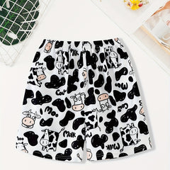 Cow Print Sleep Bottoms & Elastic Waistband Shorts Women's Sleepwear