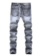 Men's Slim Grey Jeans Youth Stretch Trousers
