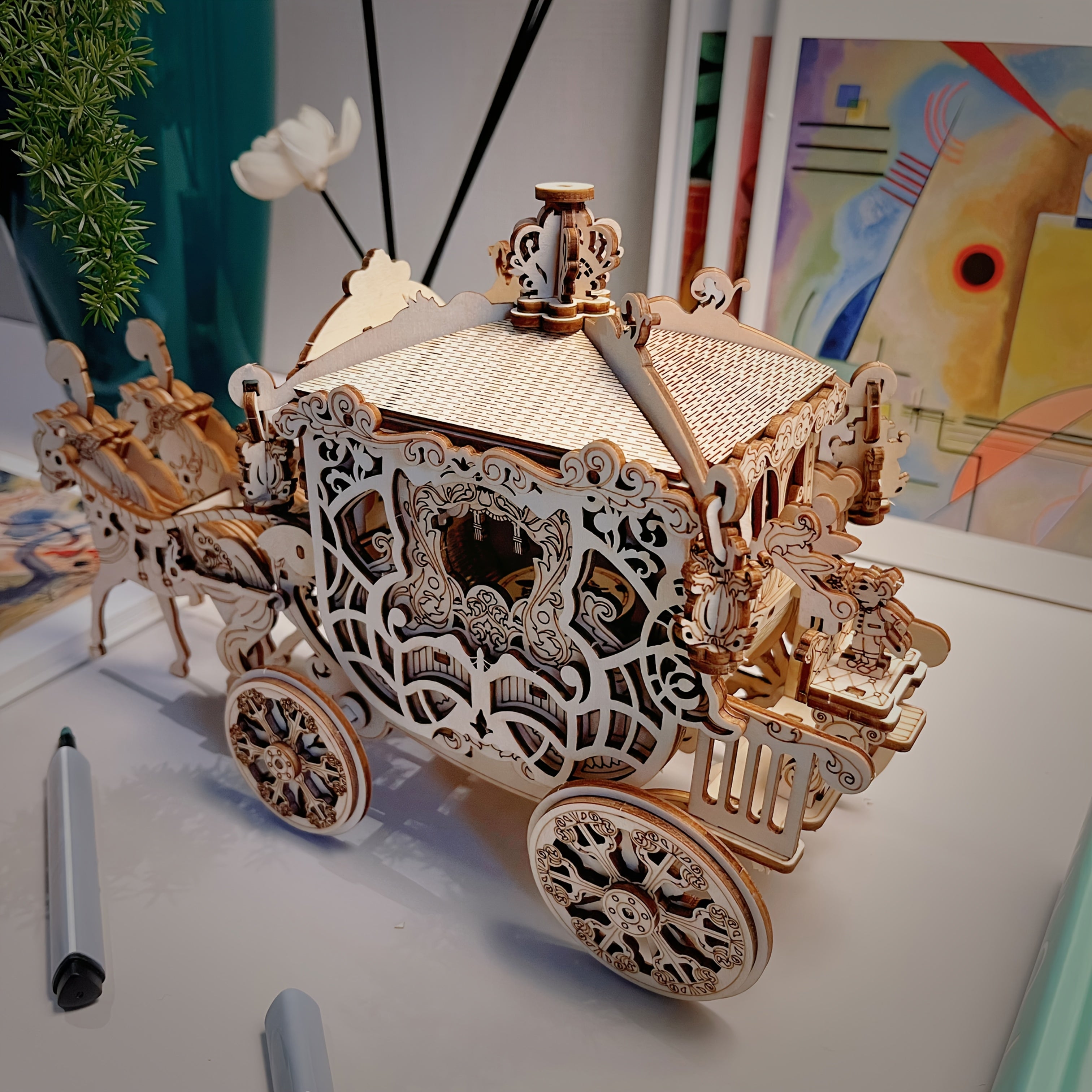 3D Pumpkin Cart Wooden Puzzle DIY Model Toy Gift Giving