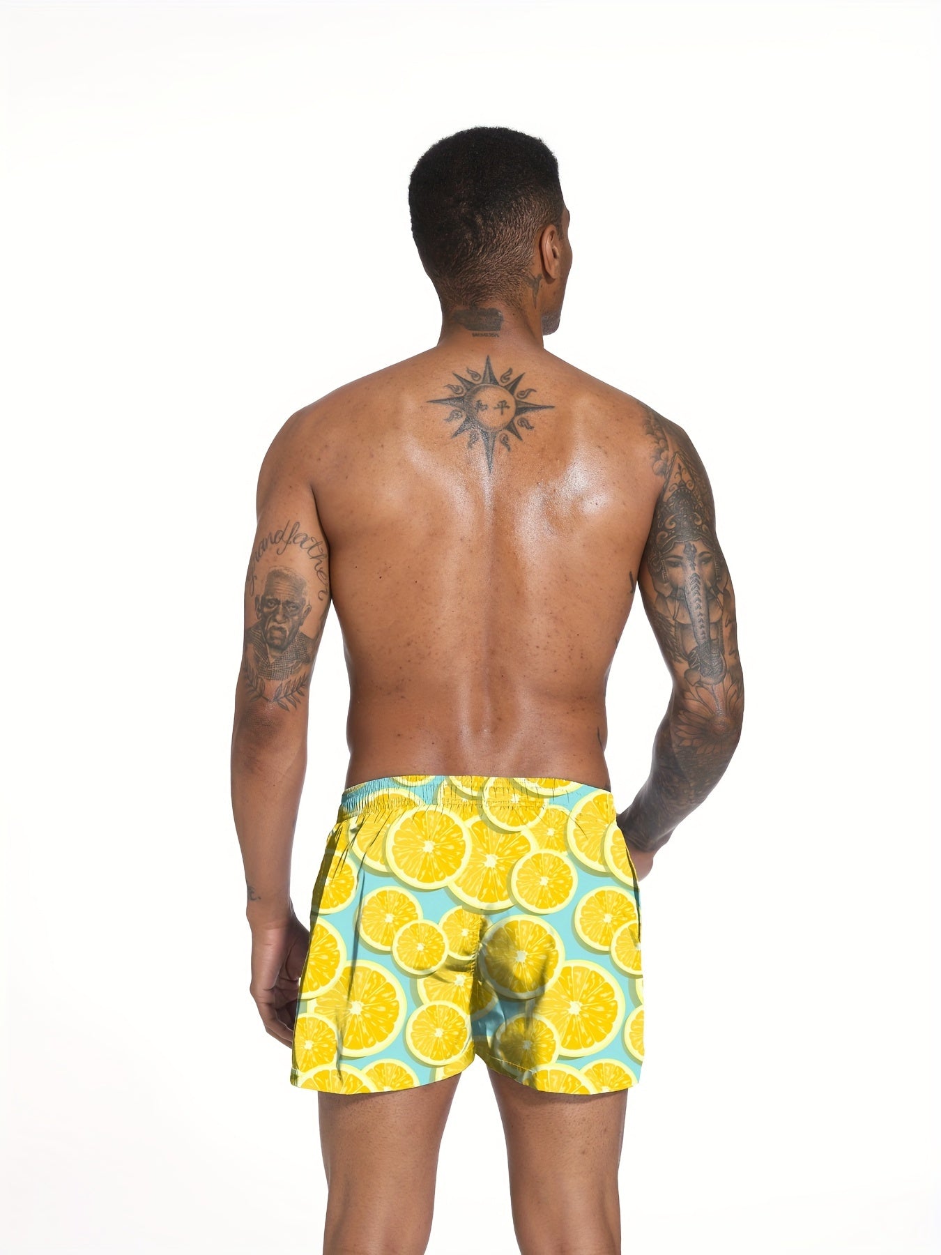 Bright Orange Swim Trunks Quick Dry Mesh Lining Drawstring Pockets