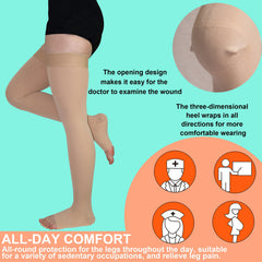 Women's Open Toe Thigh High Compression Stockings 20-30 mmHg