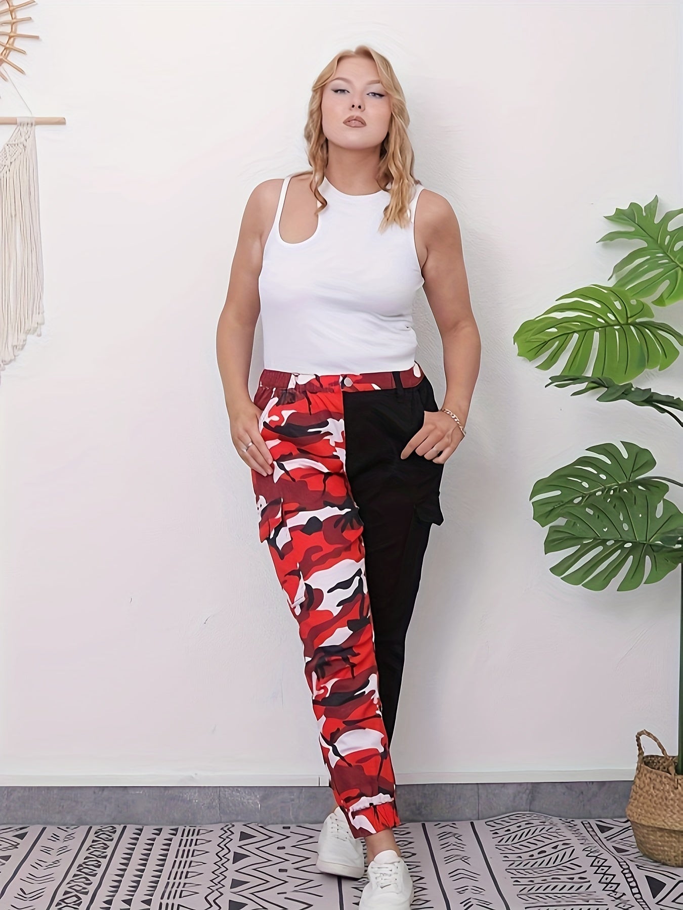 Colorblock Camo High Rise Cargo Jogger Jeans