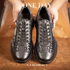 Men's Leather Plaid Lace-up Sneakers with Air Cushion