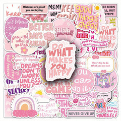 50 Pink Vinyl Stickers Cartoon Motivational Quotes Reusable Self Adhesive