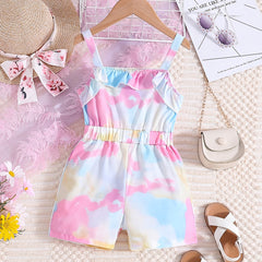 Toddler Girls Tie Dye Ruffle Trim Cami Romper
