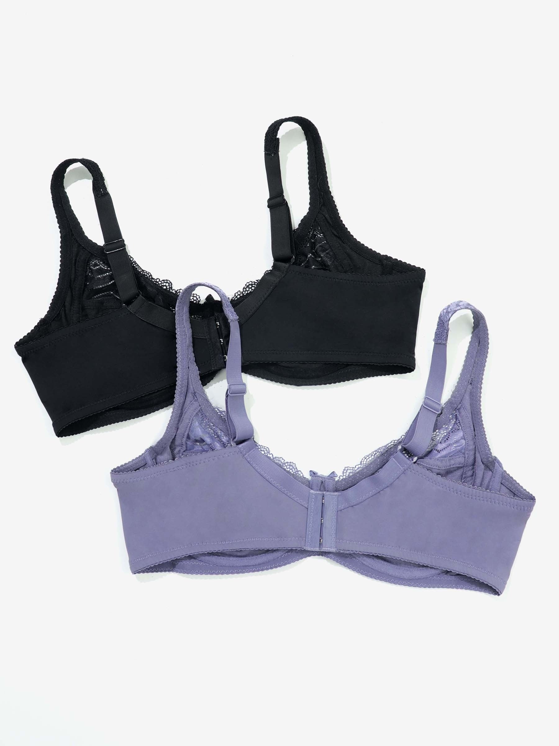 2 Pack Plus Size Underwire Lace Bra Set, Chevron Pattern, Bow Decor