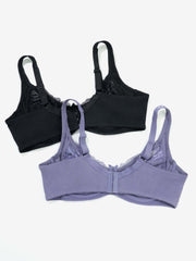 2 Pack Plus Size Underwire Lace Bra Set, Chevron Pattern, Bow Decor