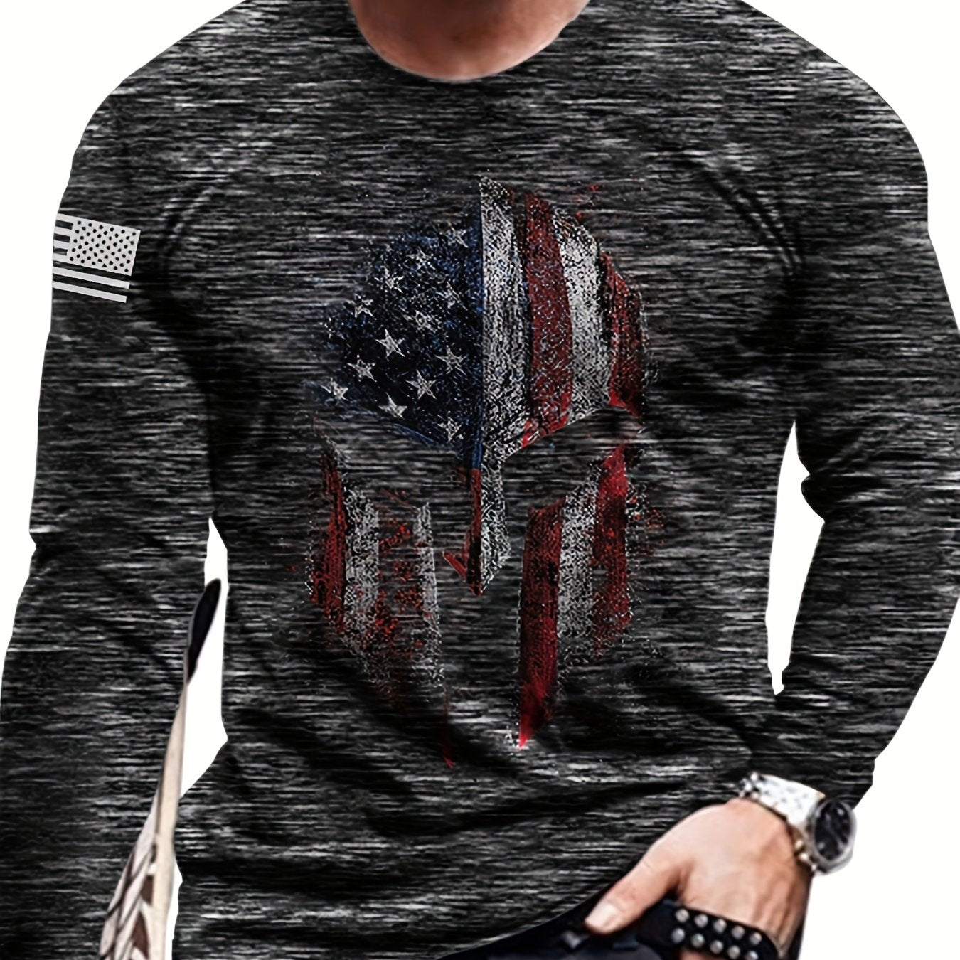 Helmet Print Men's Long Sleeve Tee for Autumn
