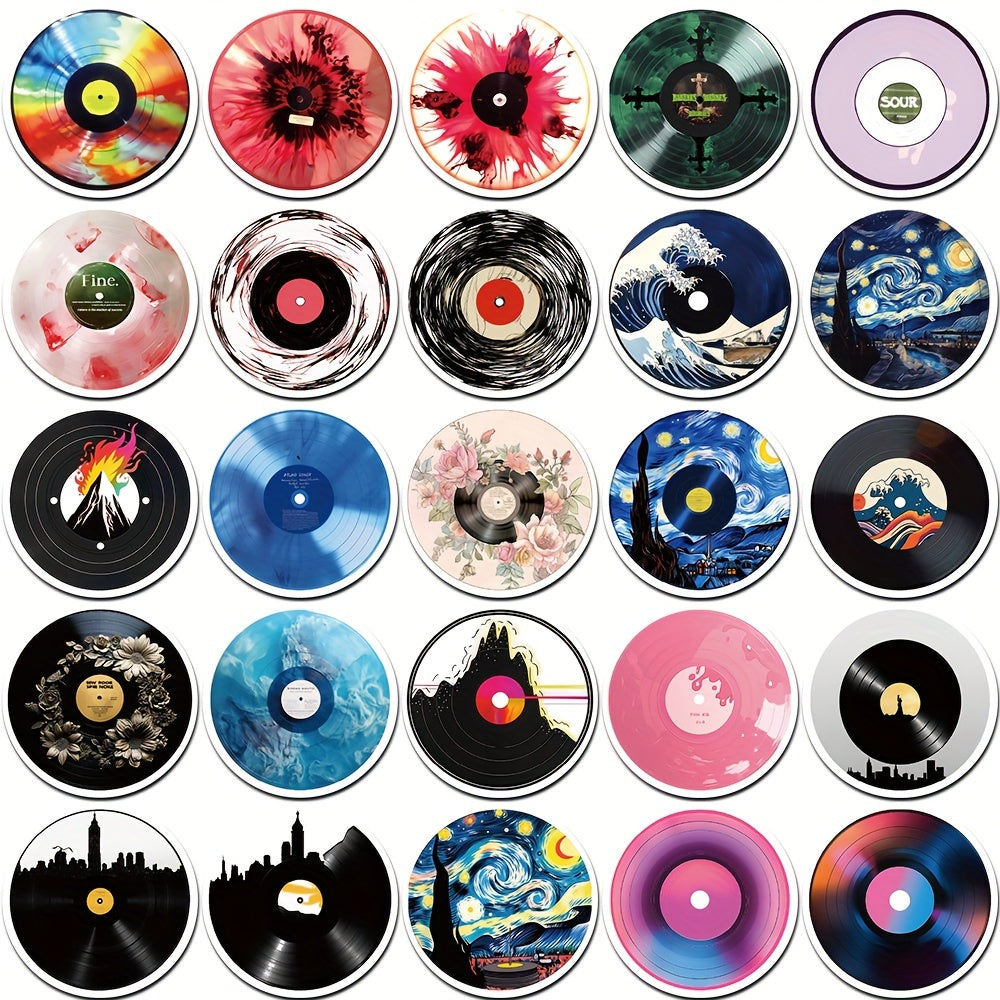 50pcs Retro Vinyl Record Graffiti Sticker Decoration Waterproof Stickers