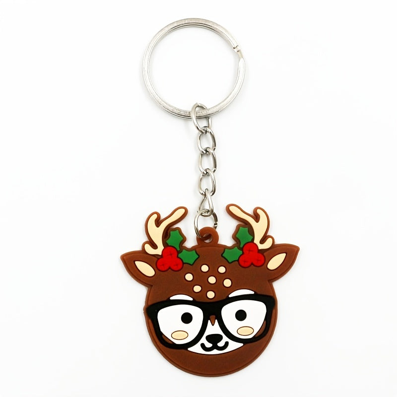 3pcs Christmas Figure & Tree Charm Keychain Party Gift PVC Rubber Pendants