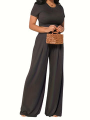 2 Piece Set: Crop Top & Wide Leg Pants