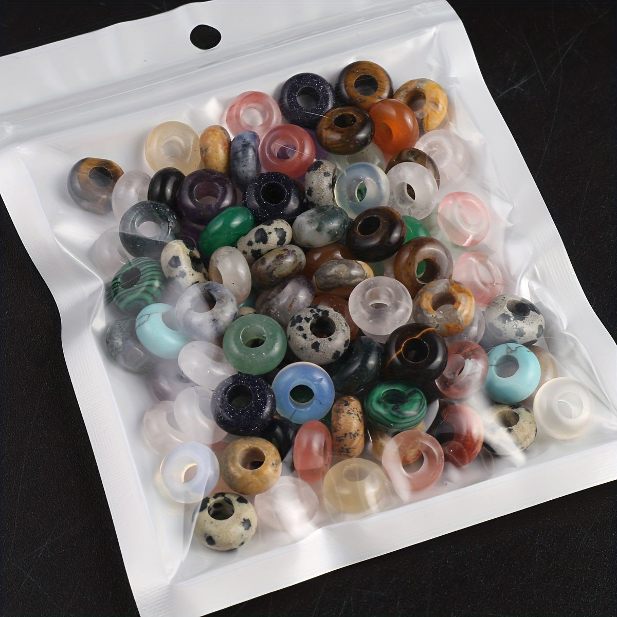 50pcs Natural Stone Big Hole Beads, Random Colour
