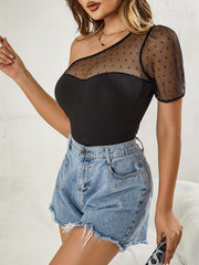 One Shoulder Slim Top Sexy Short Sleeve T shirt Women's Clothing