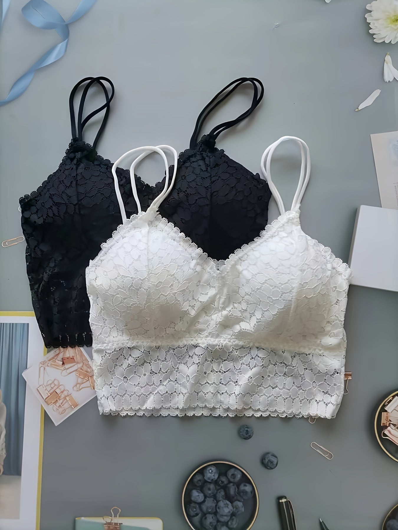 2pcs Wireless Lace Bras Women's Lingerie Set