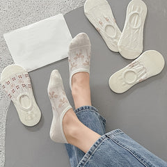 5 Pairs Floral Print Mesh Socks Ankle Stockings
