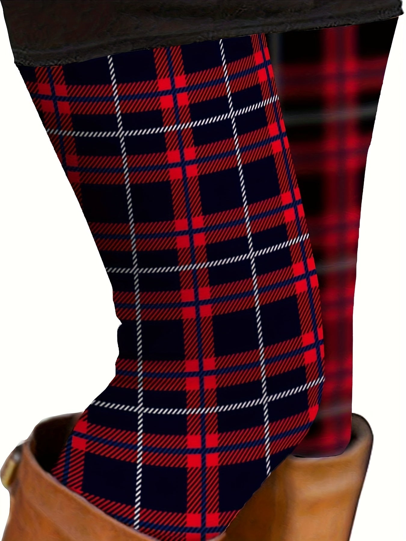 Plaid Print High Rise Stretch Leggings