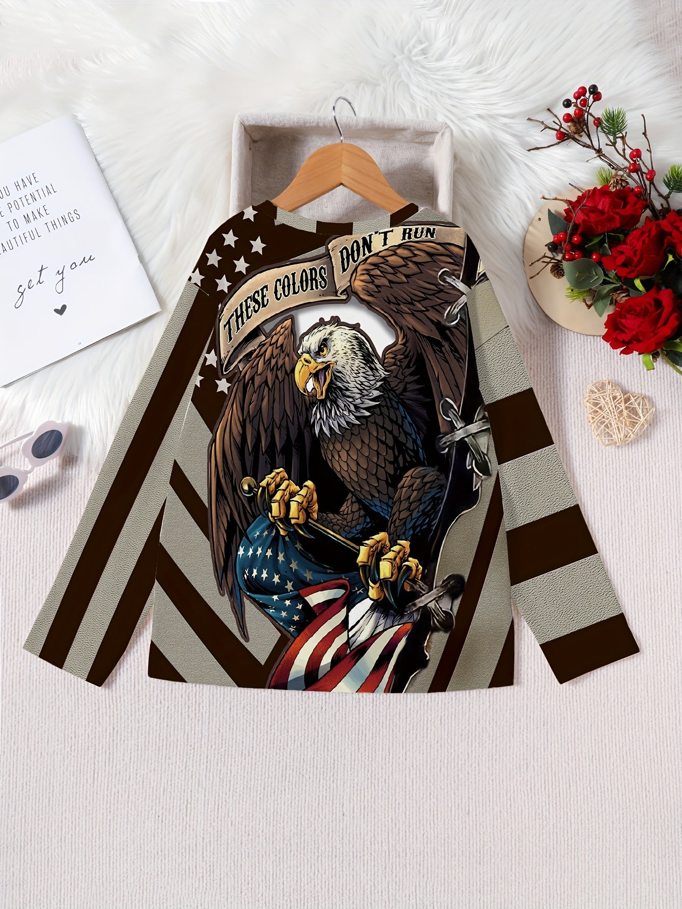 3D Eagle Print Kid's Pullover Long Sleeve Top