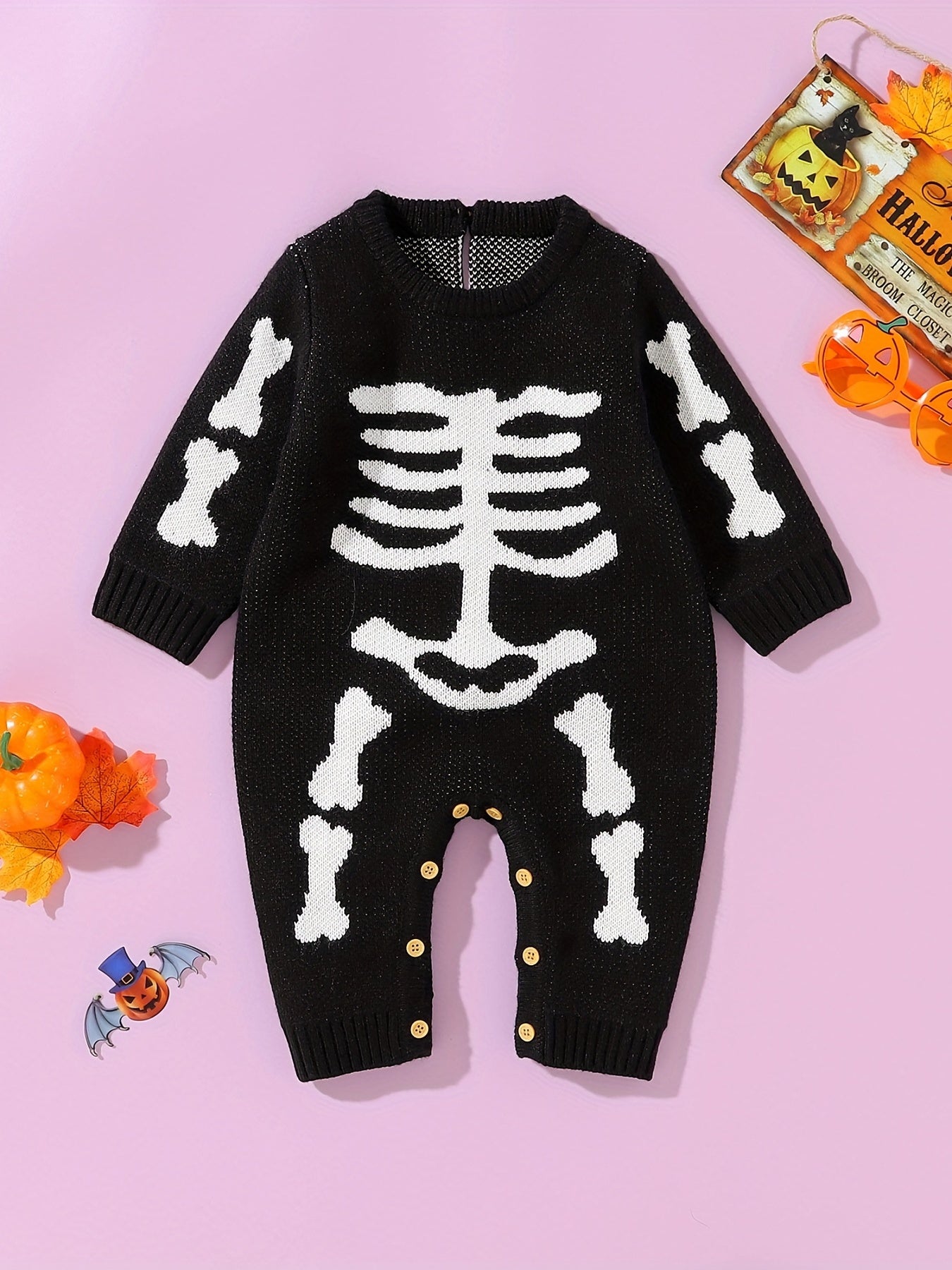 Infant Halloween Party Cosplay Onesie Knitted Long Sleeved Baby Jumpsuit
