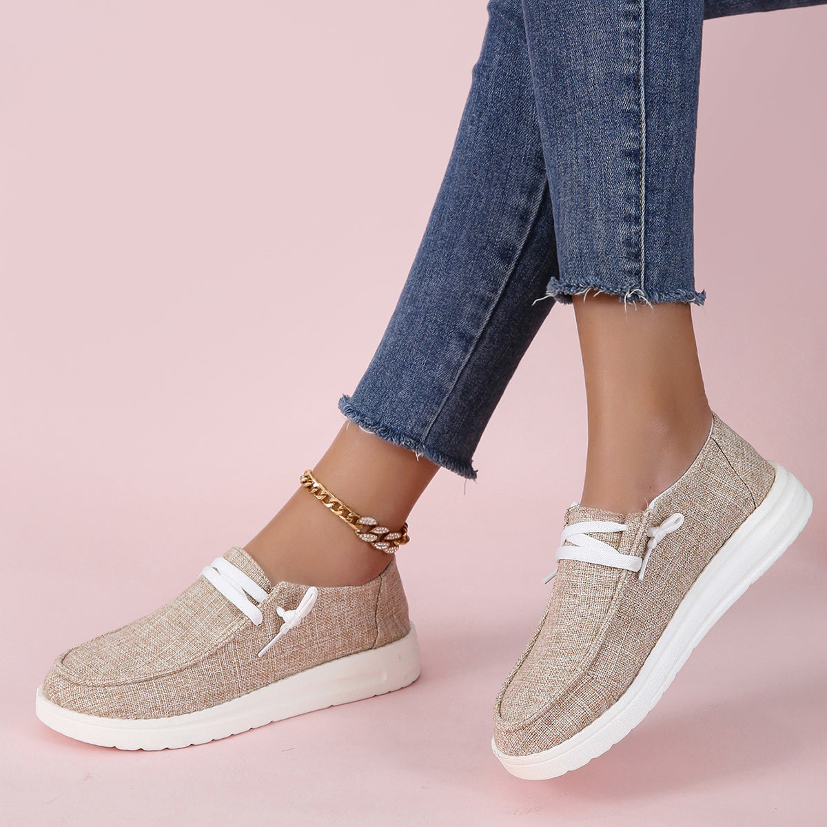Women's Platform Canvas Shoes Lightweight Slip On Loafers