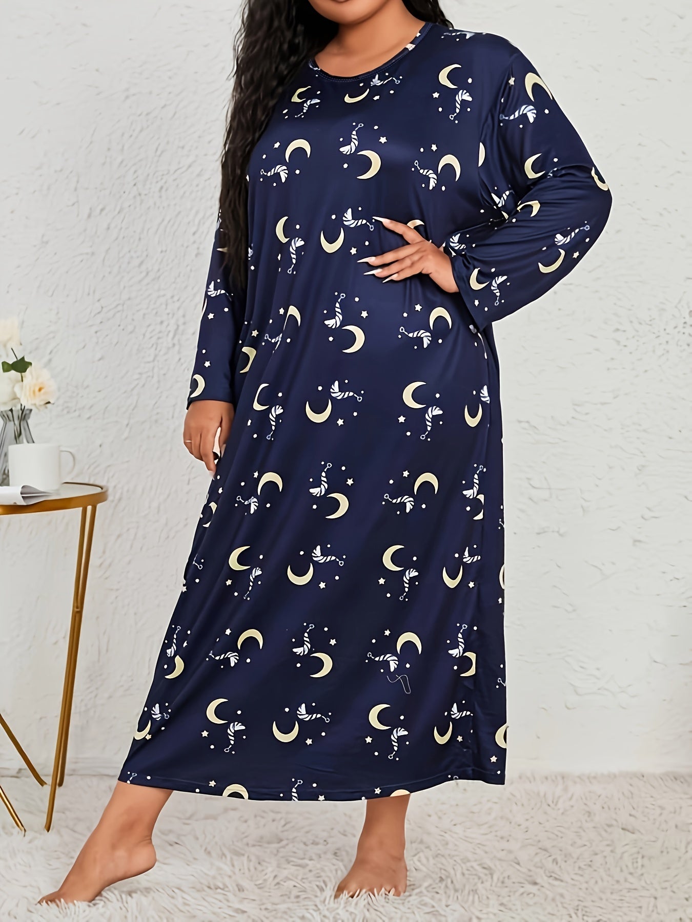 Moon & Star Print Long Sleeve Tee Sleep Dress