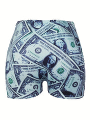 Dollar Print Skinny Shorts Yoga Casual Summer Shorts