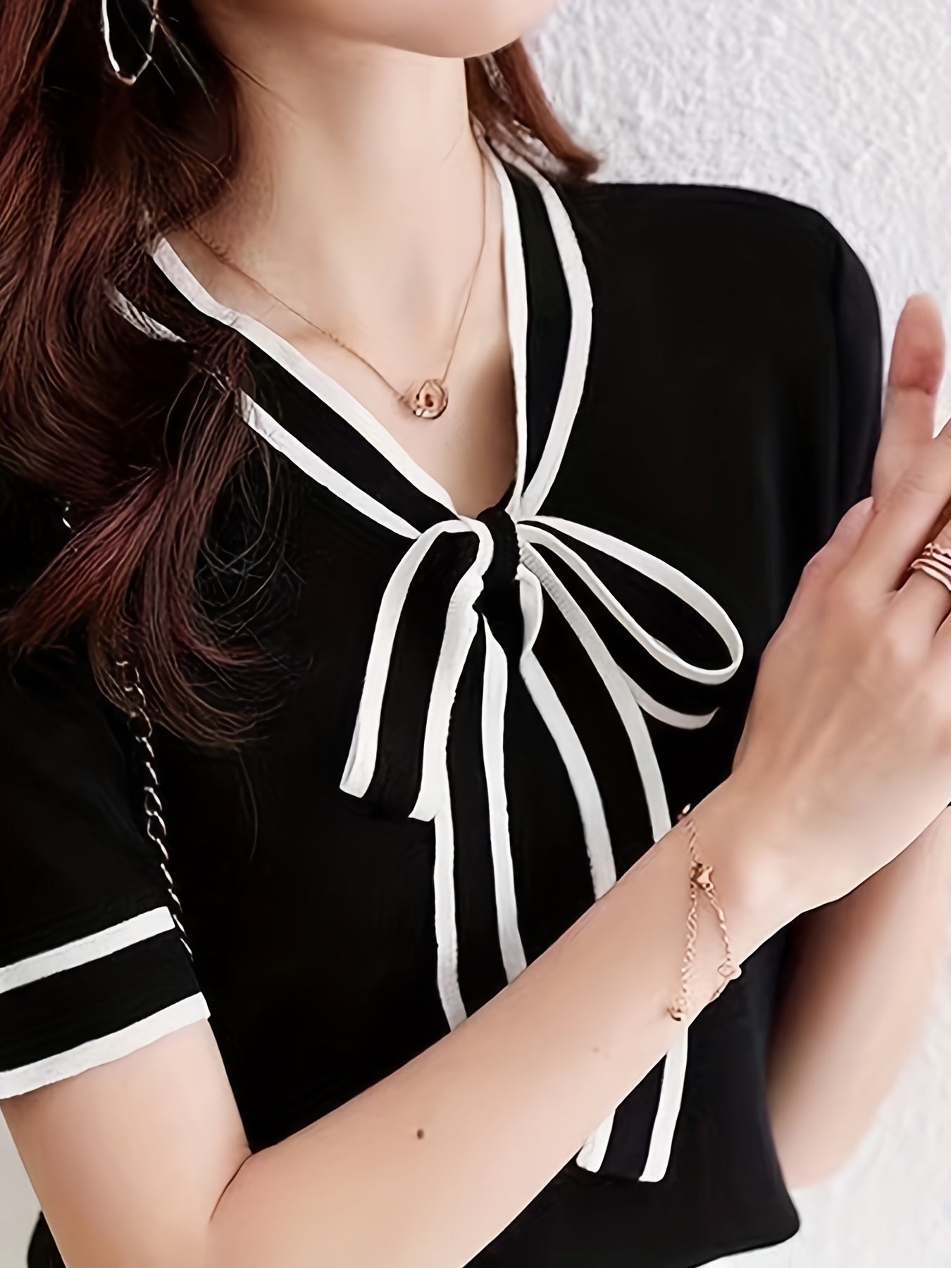 V Neck Short Sleeve Sweater Women's Clothing