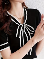 V Neck Short Sleeve Sweater Women's Clothing